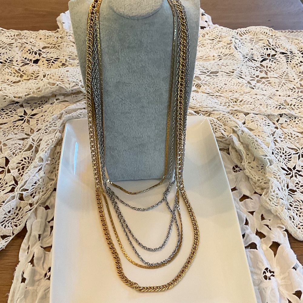 Vintage D’Orlan Necklace Multistrand Mixed with Gold Tone and Silver Tone.